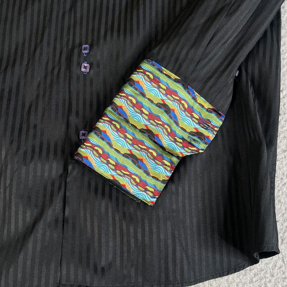 Coogi Classic Shirt Mens Large 16 32/33 Black Stripe Square Buttons Flip Cuff - Picture 4 of 13